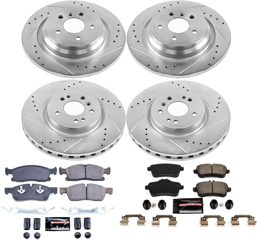 K7441 Front and Rear Z23 Carbon Fiber Brake Pads with Drilled & Slotted Brake Rotors Kit