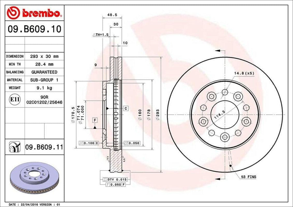 Brembo Front Disc Brake Rotor for Freestar, Monterey (09.B609.11)