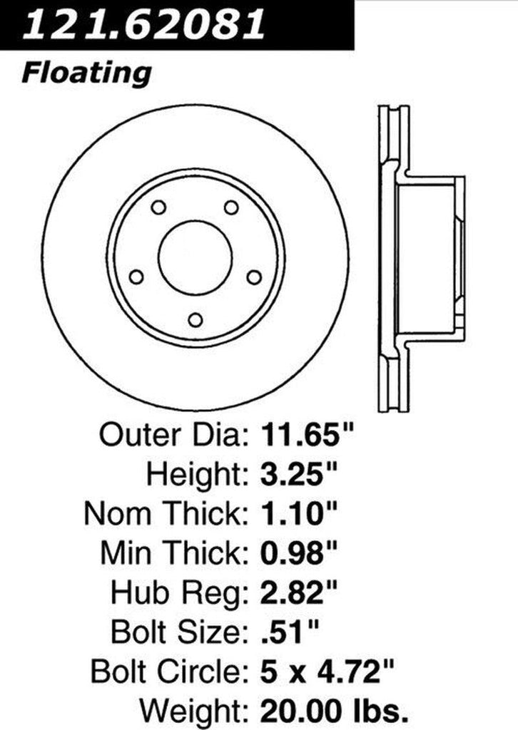 Centric Front Disc Brake Rotor for 04 GTO (121.62081)