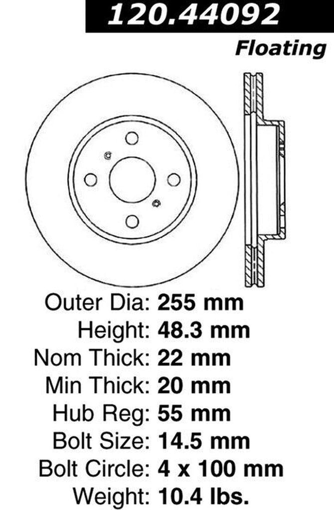 Centric Front Disc Brake Rotor for Prizm, Corolla (120.44092)