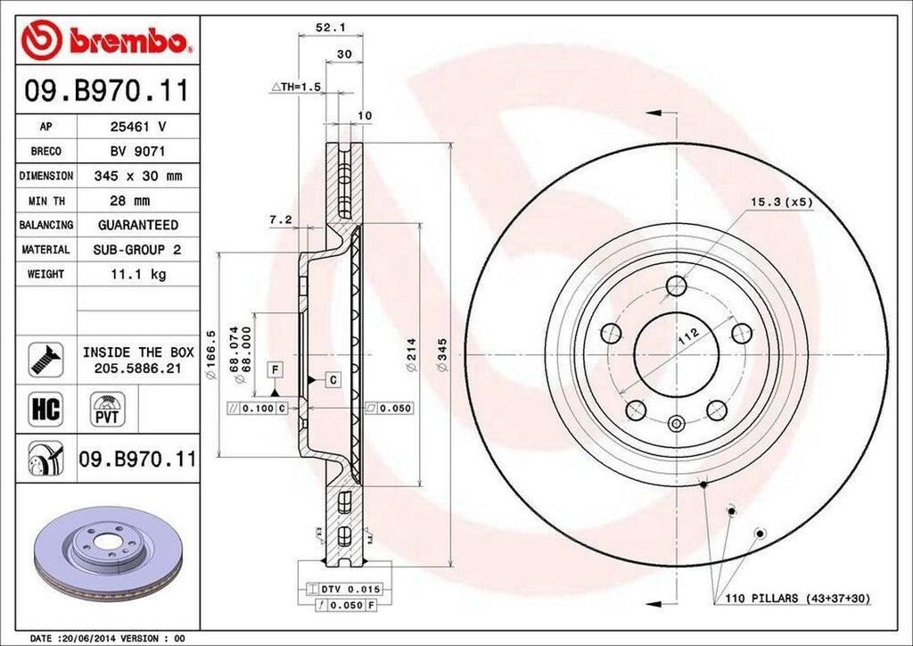 Front Disc Brake Rotor for Macan, Q5, S5, S4, A6, A6 Quattro+More (09.B970.11)