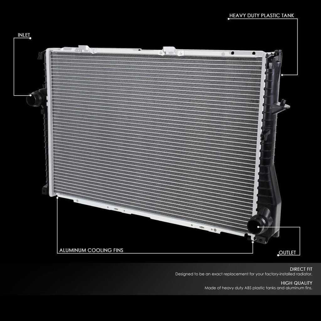 OEM-RA-2284 OE Style Aluminum Core Radiator Compatible with 99-06 BMW 525I / 528I / 530I / 545I, 25-9/16" W X 17-1/2" H X 1-5/8" D, 1-1/2" Inlet, 1-1/2" Outlet