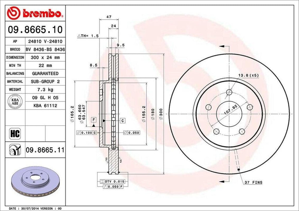 Brembo Front Disc Brake Rotor for 02-08 Jaguar X-Type (09.8665.11)