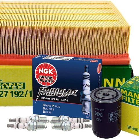 Mann Engine Oil and Air Filters with NGK 4 Iridium IX Spark Plugs Kit for A4 Quattro 1.8 L4 AMB