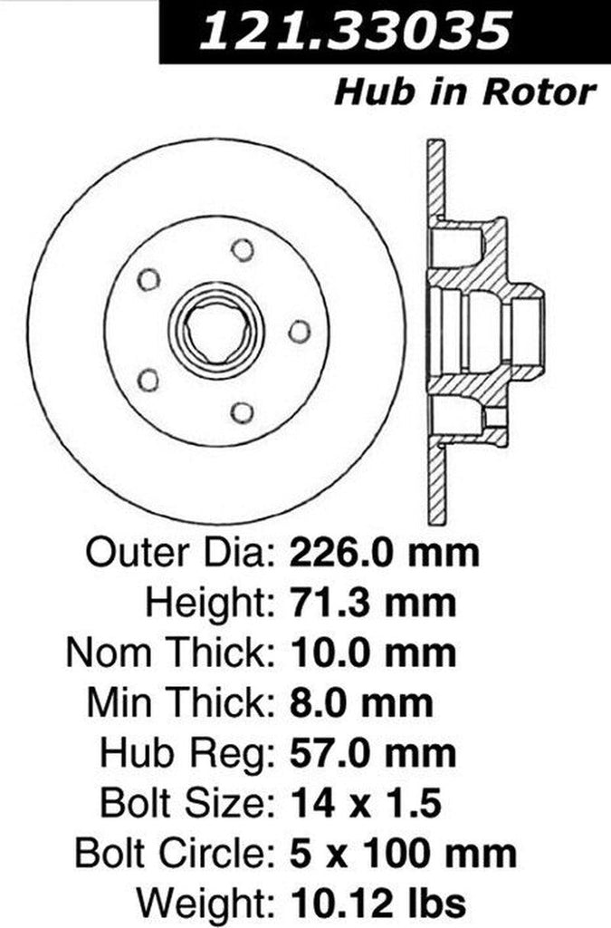 Centric Rear Disc Brake Rotor for Golf, Jetta, Passat, Corrado (121.33035)