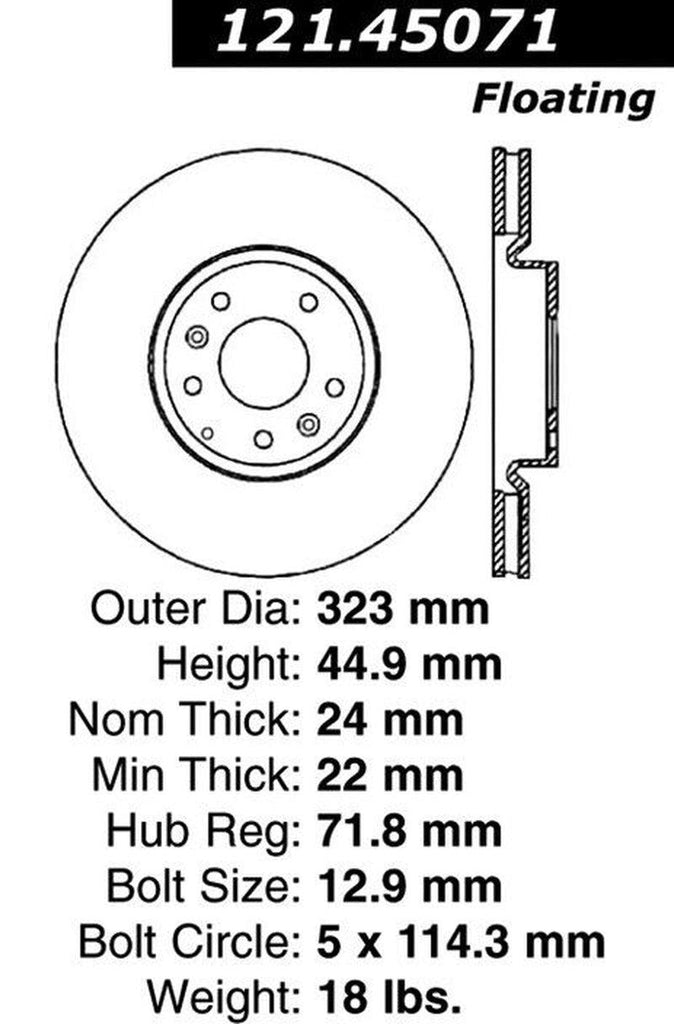 Centric Front Disc Brake Rotor for 04-11 Mazda RX-8 (121.45071)