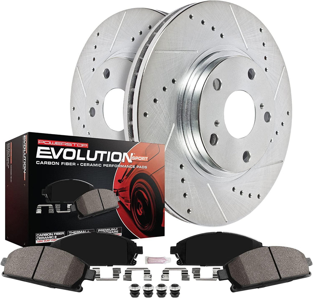 K7032 Front Z23 Carbon Fiber Brake Pads with Drilled & Slotted Brake Rotors Kit