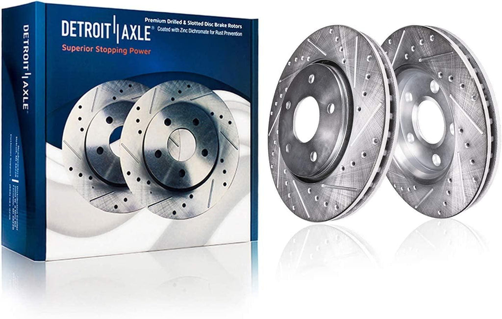 Detroit Axle - Front Brake Kit for Hyundai Elantra Veloster Kia Forte Koup Forte5, Drilled & Slotted Brake Rotors Ceramic Brakes Pads Replacement Brake Rotor