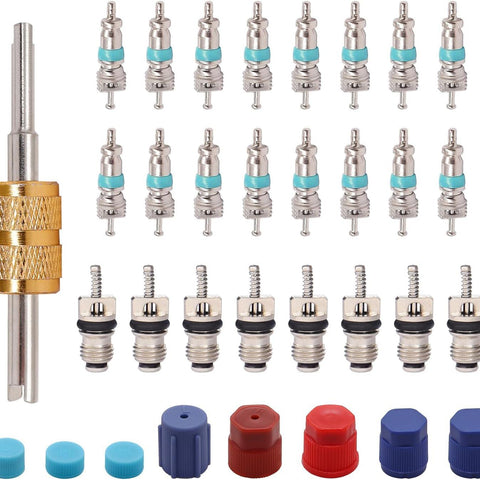 TWTADE 33PCS Air Conditioning Valve Core Kit - Schrader Valve Cores with Remover Tool & Seal Caps for Car A/C R12 R134A Refrigeration & HVAC System