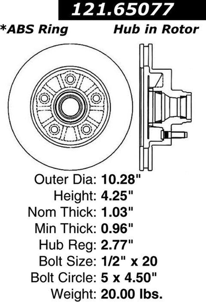 Centric Front Disc Brake Rotor for B2300, B3000, Ranger, B4000 (121.65077)
