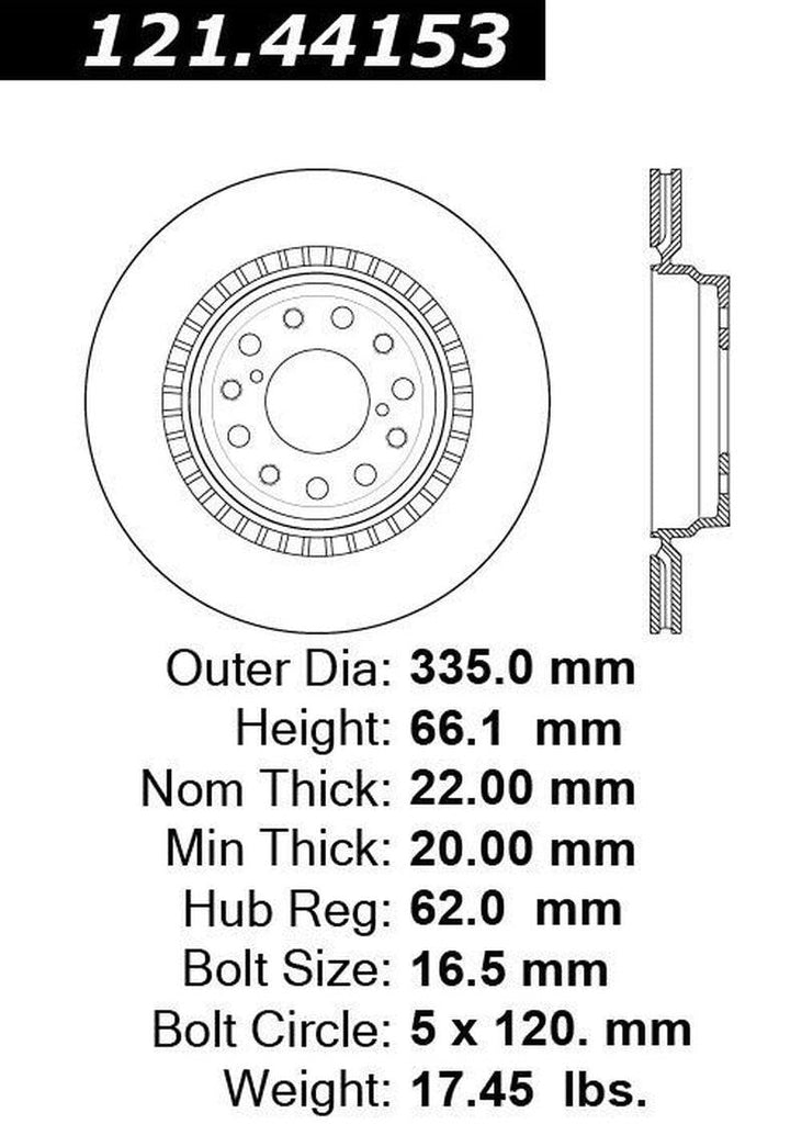 Centric Rear Passenger Side Disc Brake Rotor for LS460, Ls600H (121.44153)