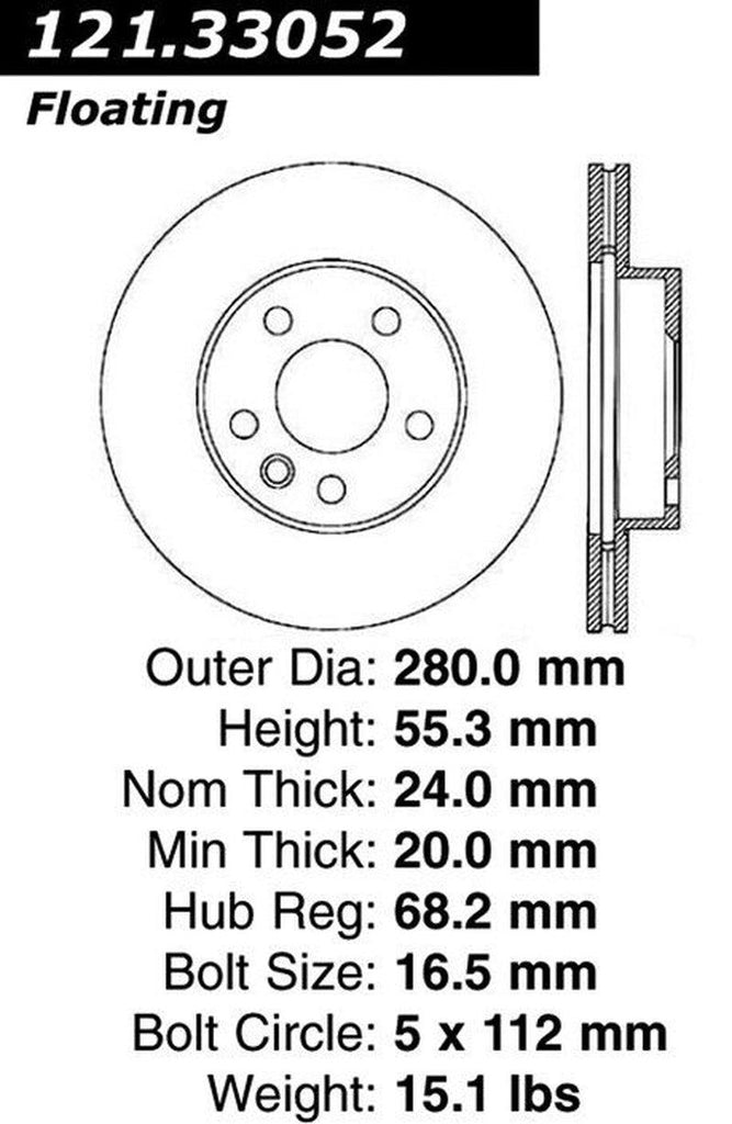 Centric Front Disc Brake Rotor for 1996-2009 Eurovan (121.33052)