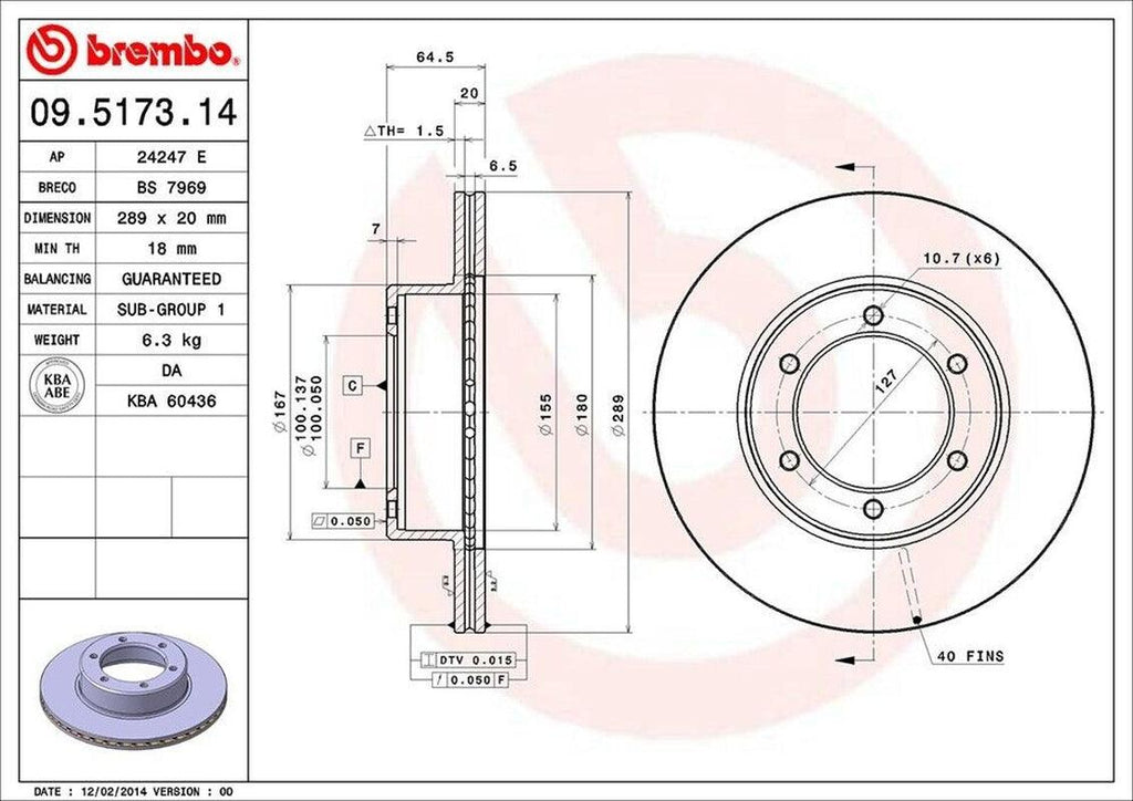 Brembo Front Disc Brake Rotor for Pickup, 4Runner (09.5173.14)