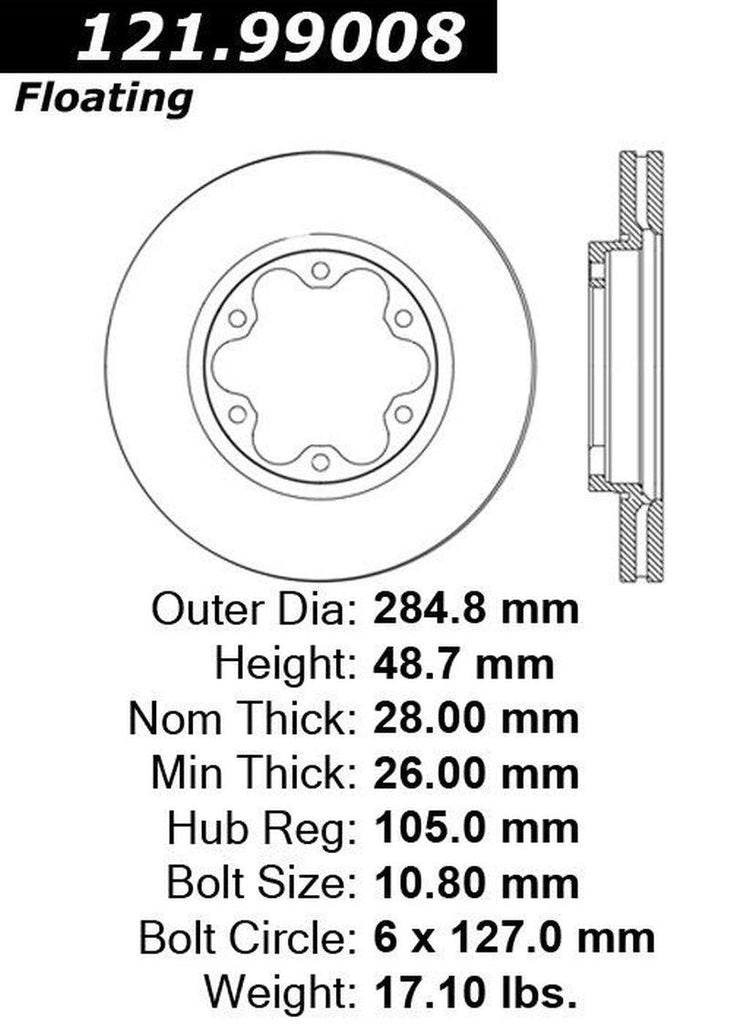Centric Front Disc Brake Rotor for 06-20 Hiace (121.99008)