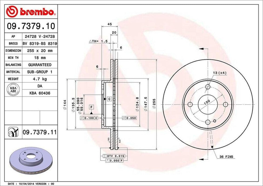 Brembo Front Disc Brake Rotor for 1994-2005 Mazda Miata (09.7379.11)