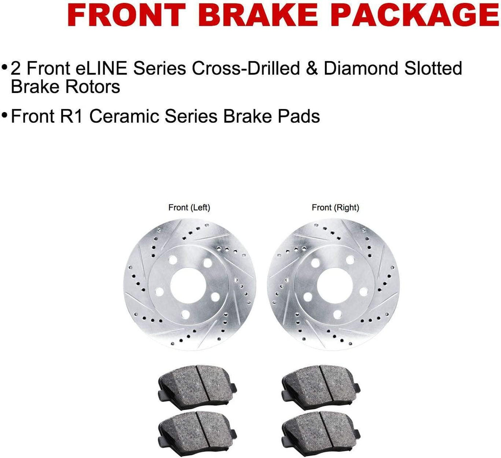 R1 Concepts Front Brakes and Rotors Kit |Front Brake Pads| Brake Rotors and Pads| Ceramic Brake Pads and Rotors|Fits 2008-2019 Pontiac Vibe; Scion Xd; Toyota Corolla, Matrix