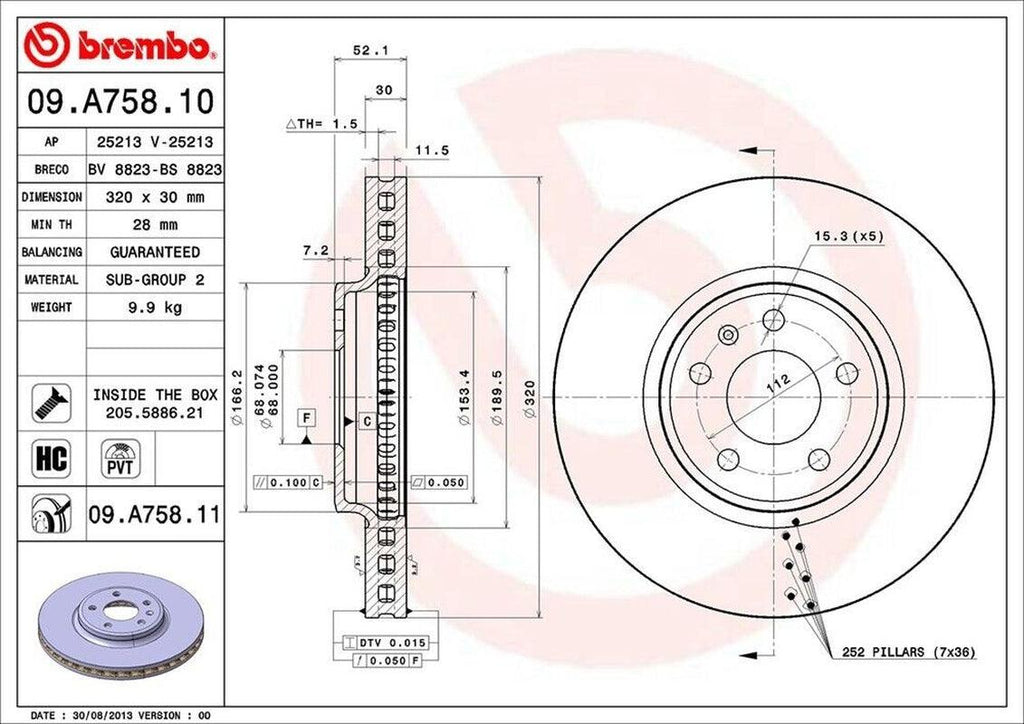 Brembo Front Disc Brake Rotor for Audi (09.A758.11)