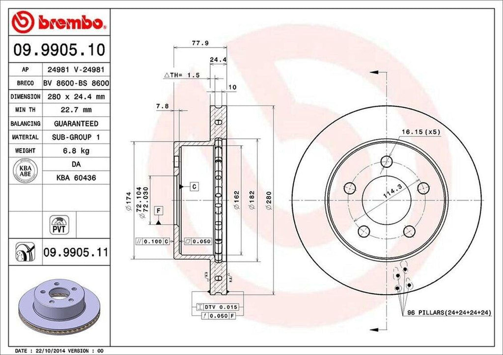 Brembo Front Disc Brake Rotor for Jeep (09.9905.11)