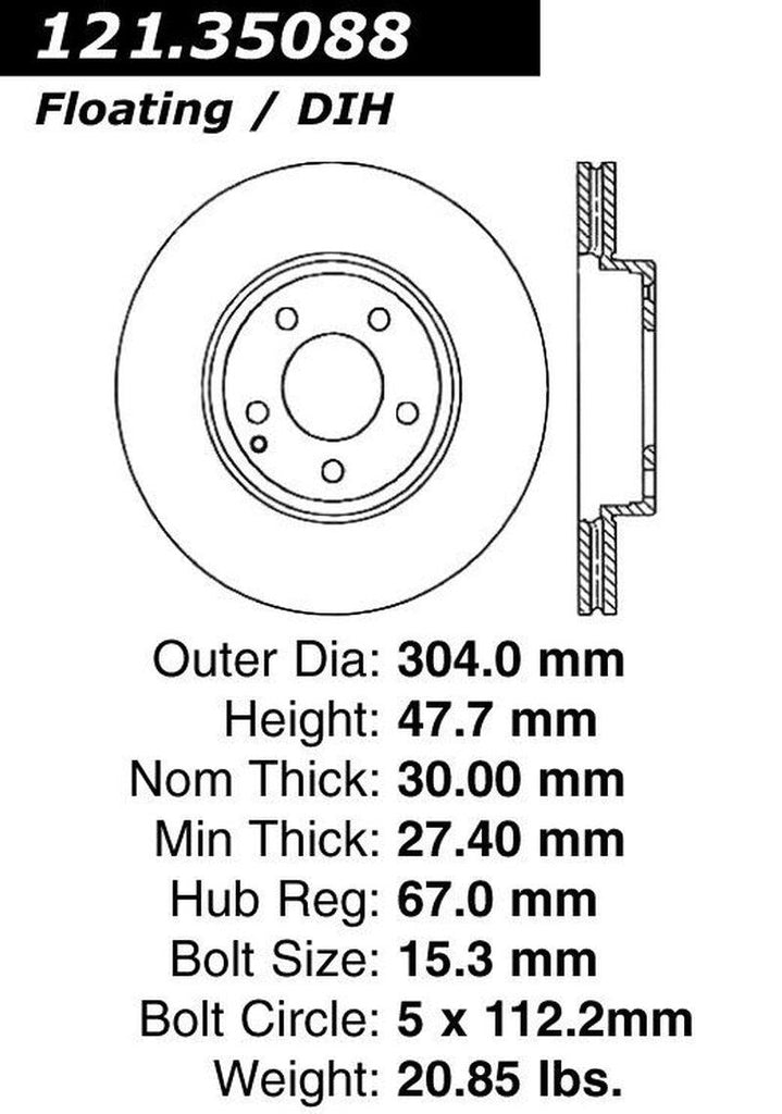 Centric Front Disc Brake Rotor for E350, E320 (121.35088)