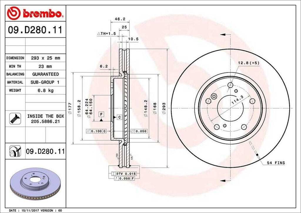 Brembo Front Disc Brake Rotor for Accord, Civic (09.D280.11)