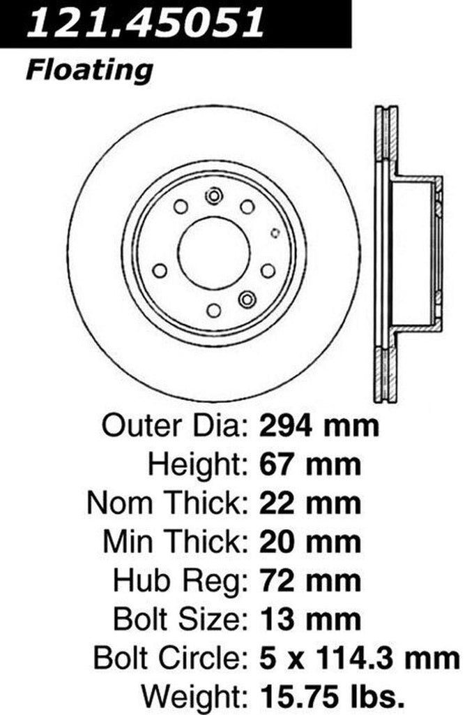 Centric Front Disc Brake Rotor for 1993-1995 Mazda RX-7 (121.45051)
