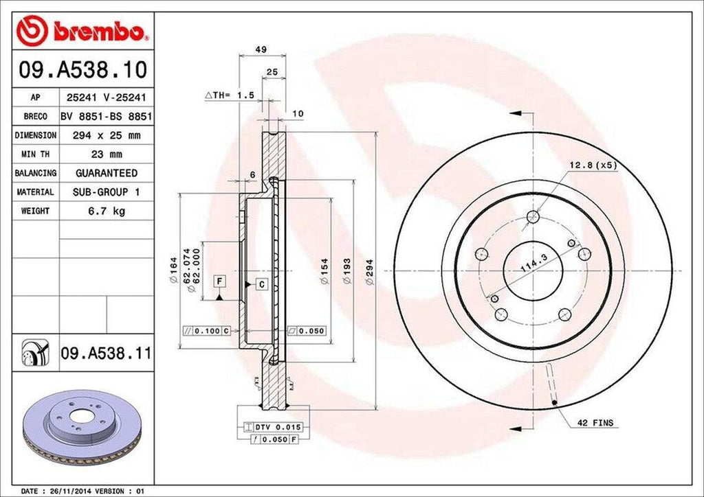 Brembo Front Disc Brake Rotor for 06-13 Grand Vitara (09.A538.11)
