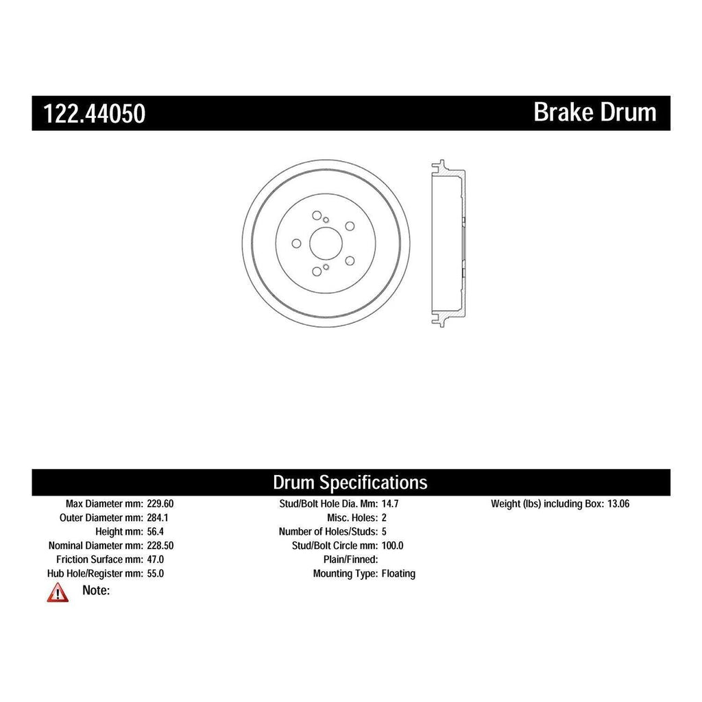Centric Brake Drum for 09-19 Corolla 122.44050