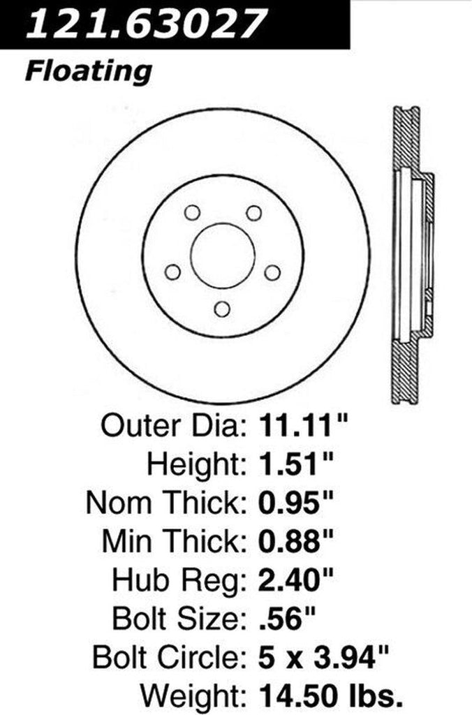 Centric Front Disc Brake Rotor for Lebaron, Spirit, Acclaim, Daytona (121.63027)
