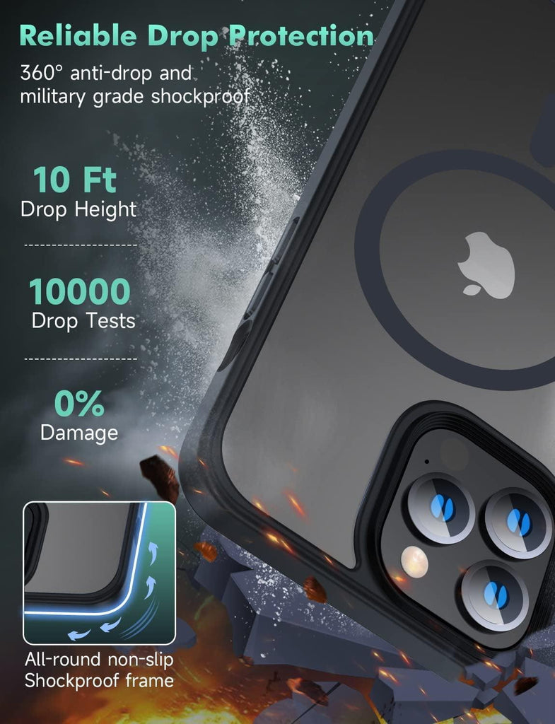 Magnetic Case for Iphone 14 Pro Max Case [Mil-Grade Drop Tested & Compatible with Magsafe] Translucent Matte Back with Aluminum Alloy Keys, Shockproof 14 Pro Max Phone Case 6.7 Inch, Black