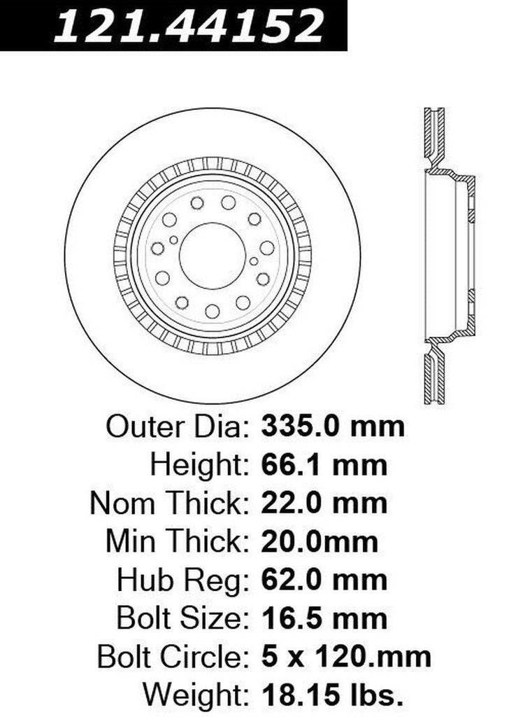 Centric Rear Driver Side Disc Brake Rotor for LS460, Ls600H (121.44152)