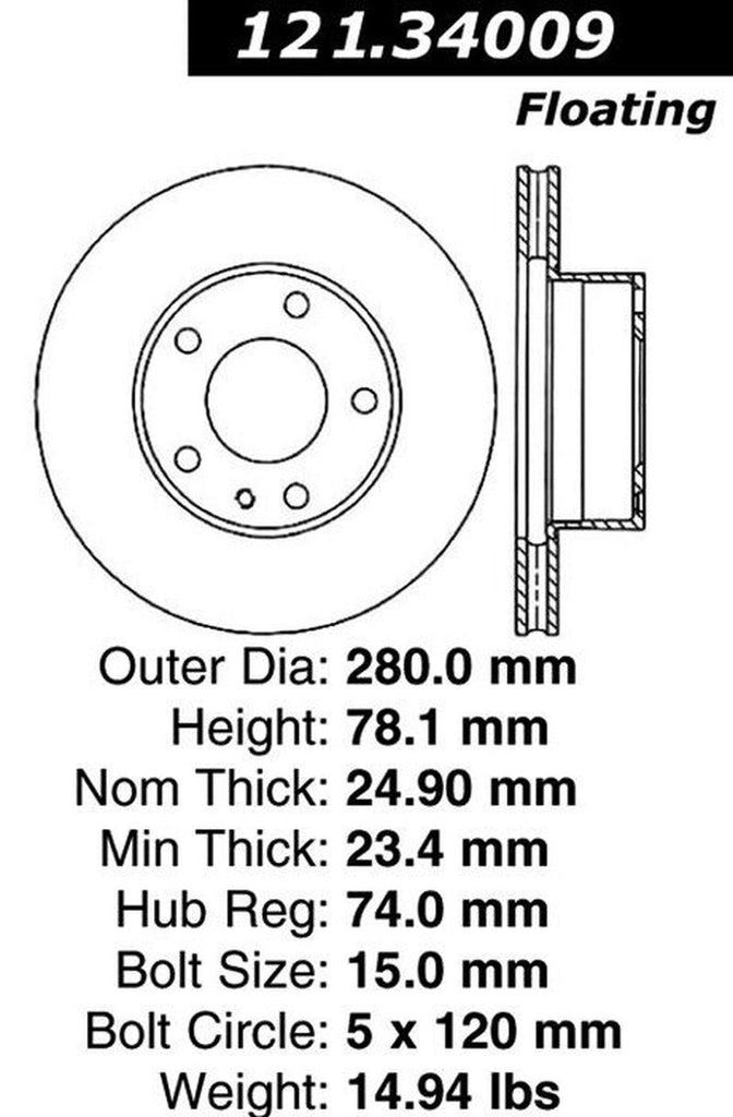 Centric Front Disc Brake Rotor for 735I, L7, 733I (121.34009)