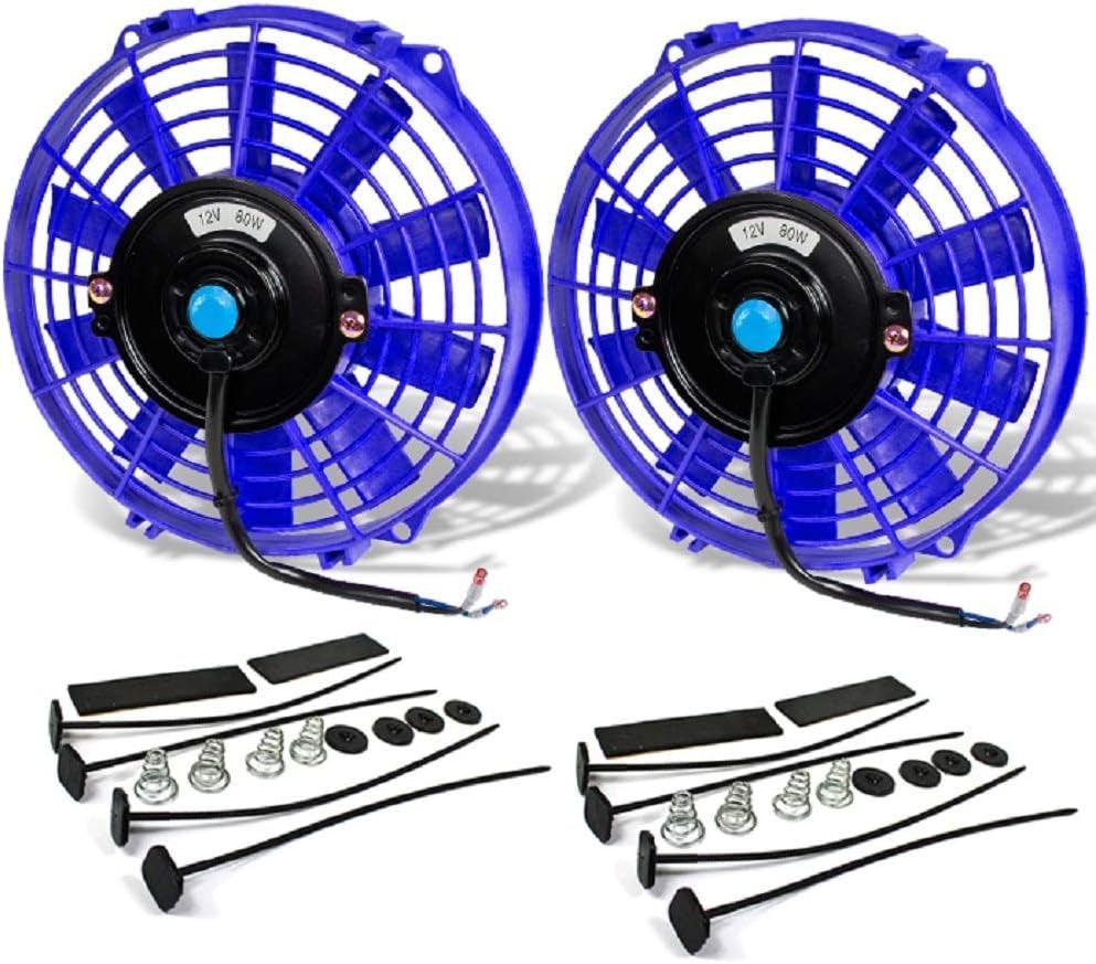 RAF-9-BL+FMK-X2 2Pcs 9" Inch Electric Radiator Cooling Fan Kit (Blue)