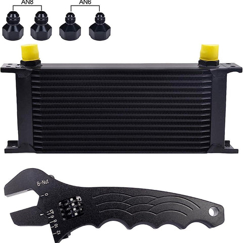 16 Row AN10-10AN Stacked Plate Oil Cooler 6AN 8AN Adapter Universal Engine Transmission Bundle with an 3-12 Wrench Spanner