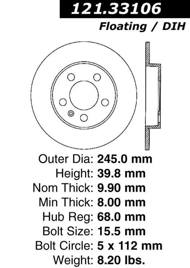 Centric Rear Disc Brake Rotor for A4, A4 Quattro (121.33106)