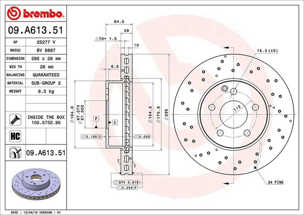 Brembo Front Disc Brake Rotor for C250, C300 (09.A613.51)
