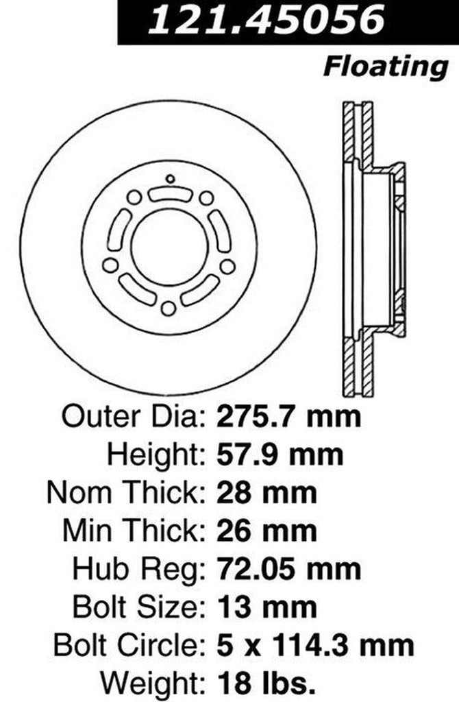 Centric Front Disc Brake Rotor for 1996-1998 MPV (121.45056)