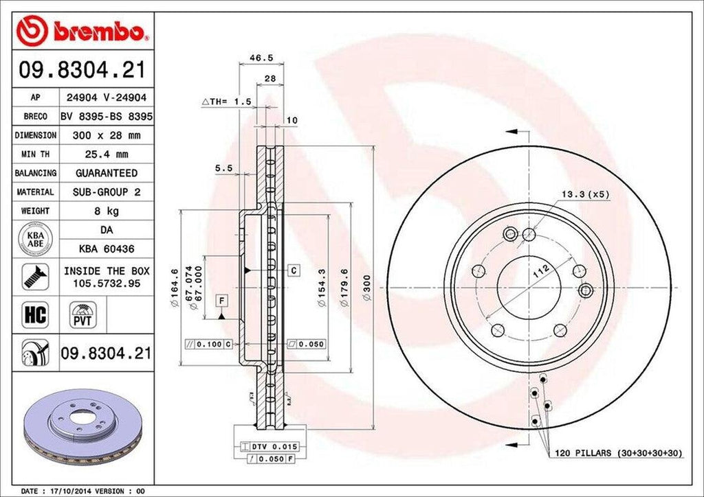 Brembo Front Disc Brake Rotor for Mercedes-Benz (09.8304.21)
