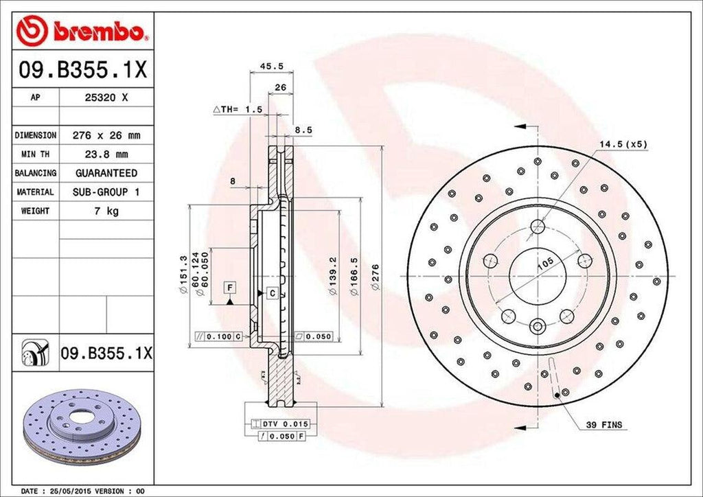 Brembo Front Disc Brake Rotor for Chevrolet (09.B355.1X)