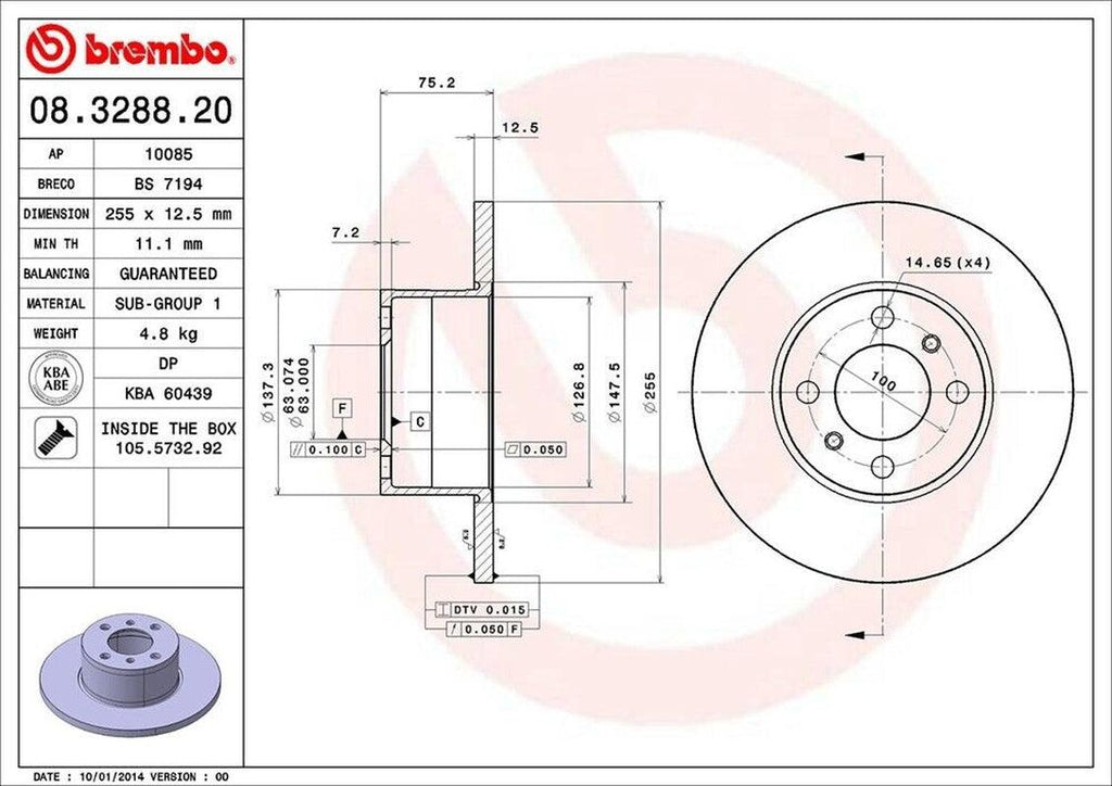 Brembo Front Disc Brake Rotor for 1978-1983 320I (08.3288.20)