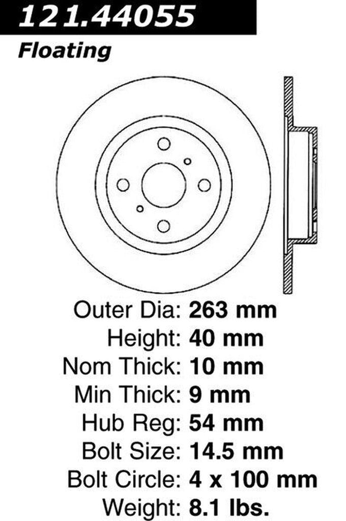 Centric Rear Disc Brake Rotor for 1987-1989 MR2 (121.44055)
