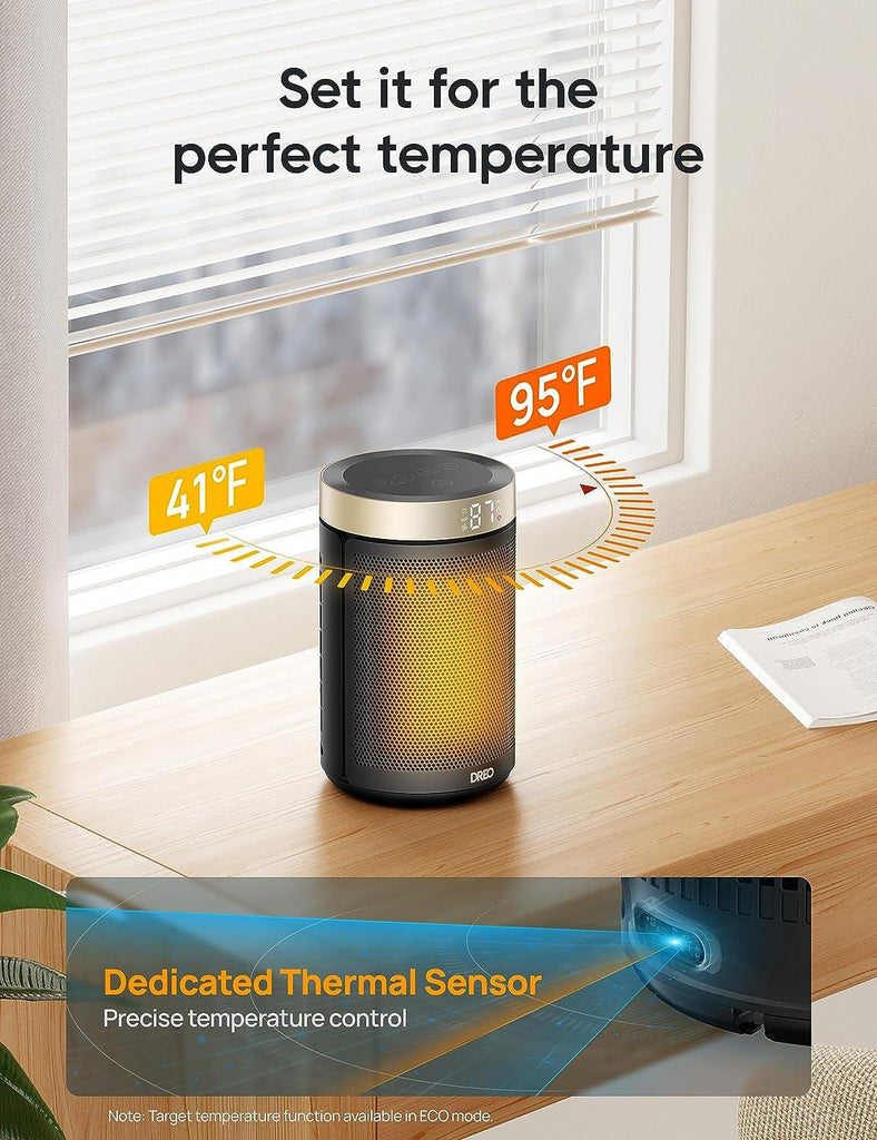 Dreo Space Heater, Portable Electric Heaters for Indoor Use with Thermostat, Digital Display, 1-12H Timer, Eco Mode and Fan Mode, 1500W PTC Ceramic Fast Safety Heat for Office Bedroom Home