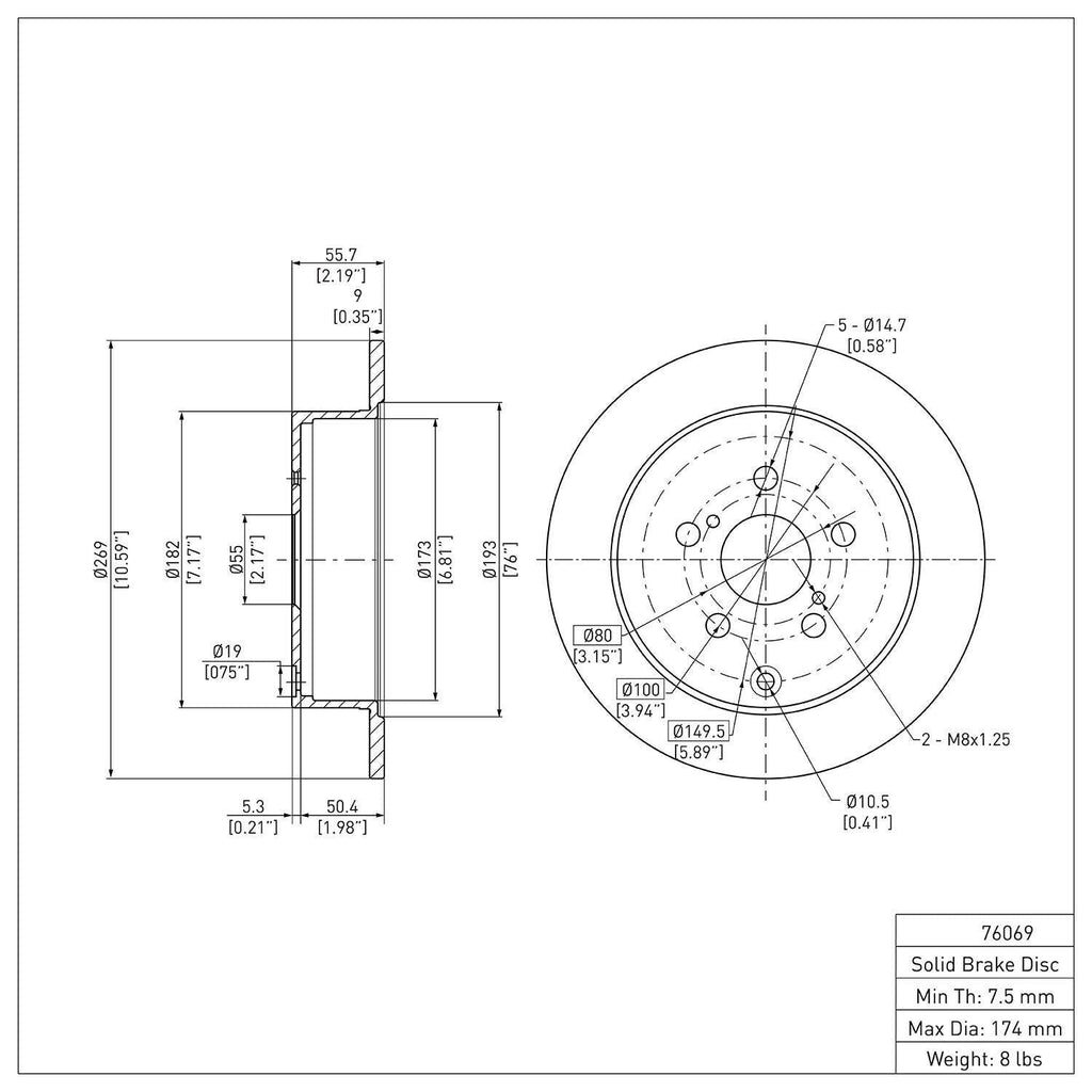 Rear Disc Brake Rotor for Tc, Matrix, Corolla, Celica (604-76069)