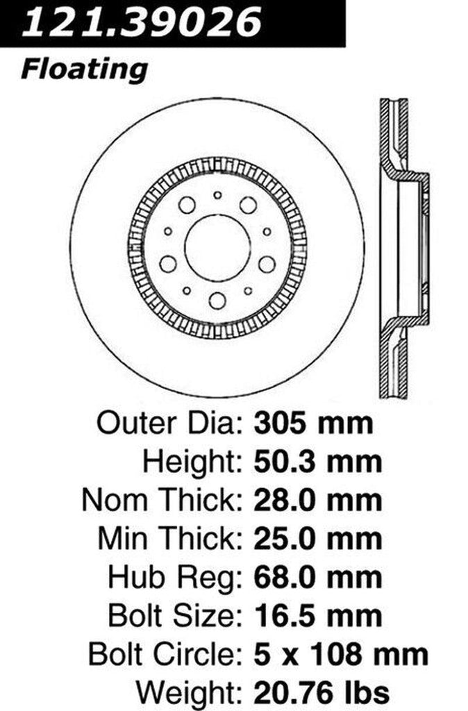 Centric Front Disc Brake Rotor for S60, V70, S80 (121.39026)