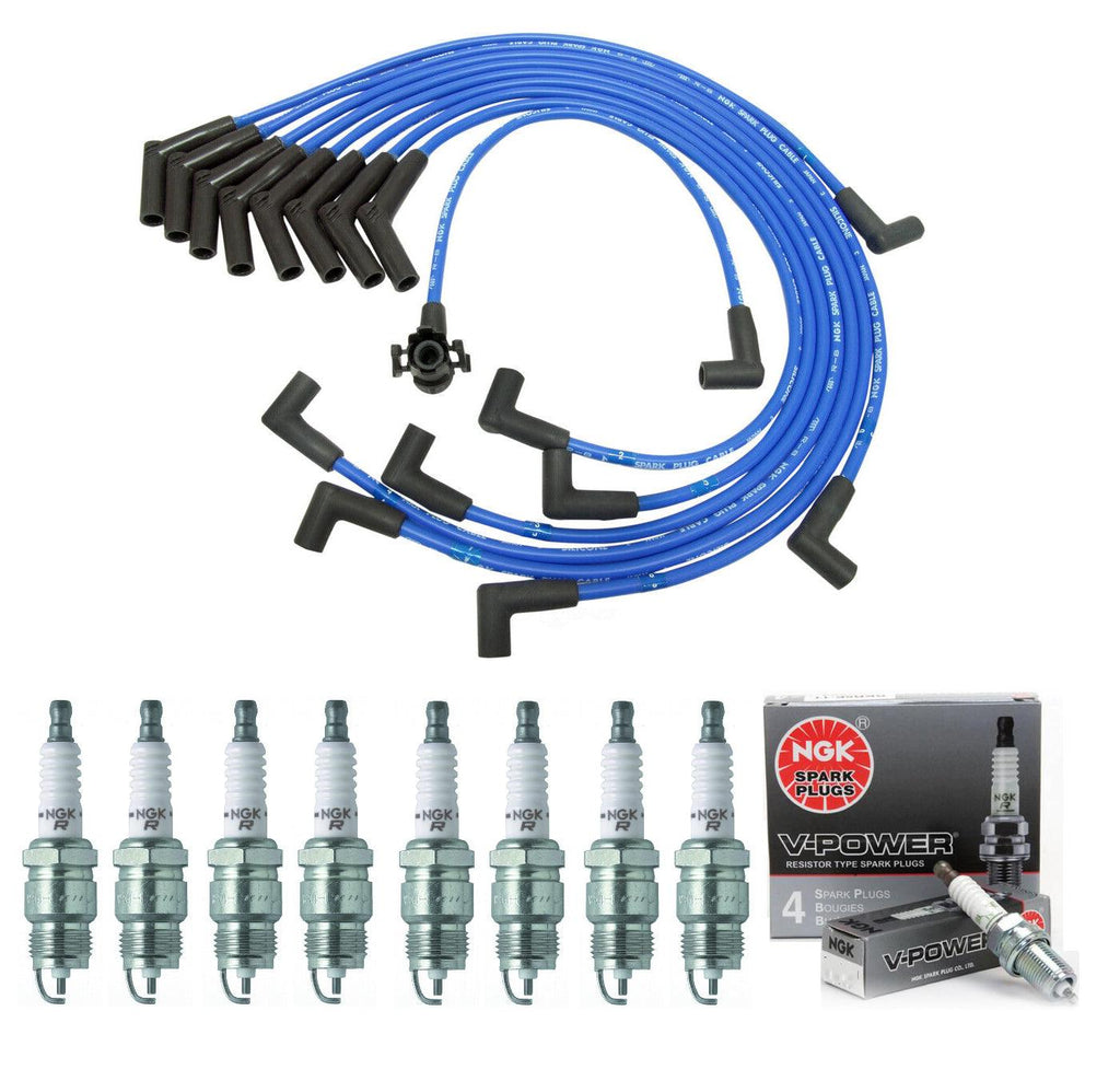 NGK V-POWER Spark Plugs + NGK Wire Set for Ford Bronco F-150 F-250 E-150 5.0L V8