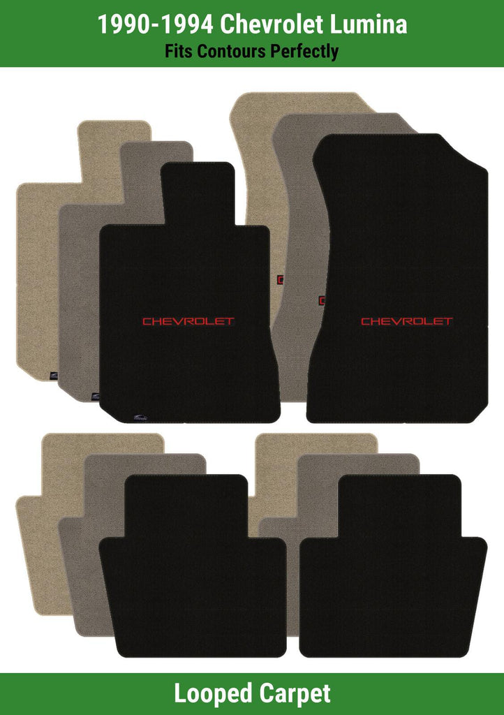 Lloyd Loop Front & Rear Mats for '90-94 Lumina W/Chevy Red on Black