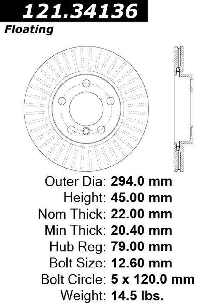 Centric Front Disc Brake Rotor for Cooper Countryman, Cooper Paceman (121.34136)