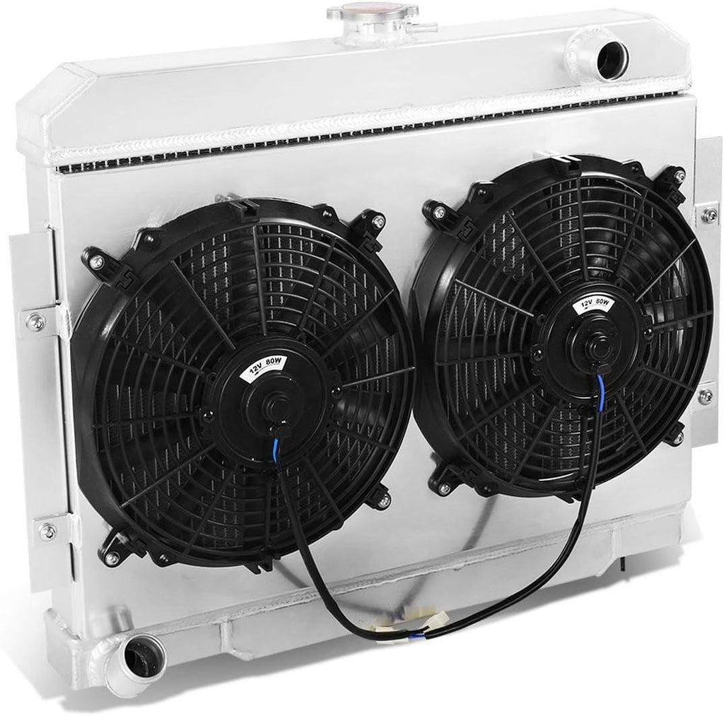 RA+FS-JEEP73-3 3-Row Aluminum Radiator with Fan Shroud Compatible with 1972-1983 CJ5 / 1973-1975 CJ6 / 1974-1975 Cherokee / 1973 Commando