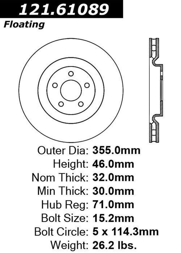 Centric Front Disc Brake Rotor for 07-14 Ford Mustang (121.61089)