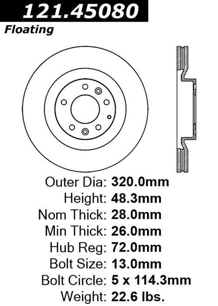 Centric Front Disc Brake Rotor for 07-15 CX-9 (121.45080)