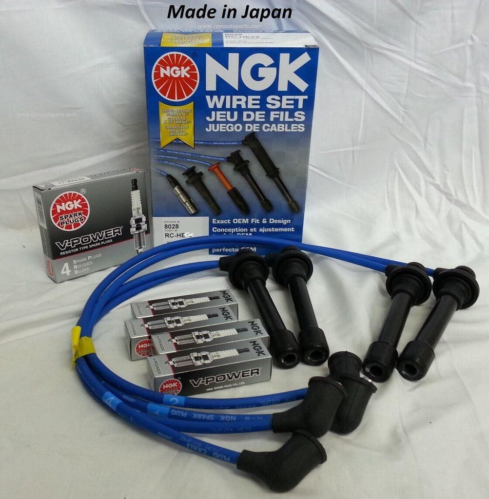 Honda Civic NGK Blue Wire Set "HE76" & 4Pc "ZFR6F11" V-Power Colder Spark Plugs